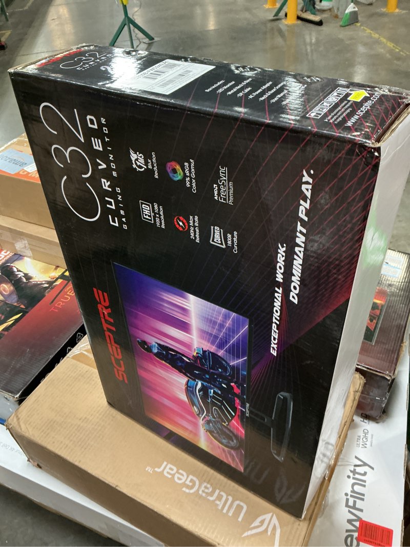Condition photo showing As Is for New! Sceptre Curved 32 inch Gaming Monitor Up to 240+Hz 1ms 99% sRGB AMD FreeSync Premium Build-in Speakers, HDMI Displayport Machine Black (C325B-FWD240 Series)