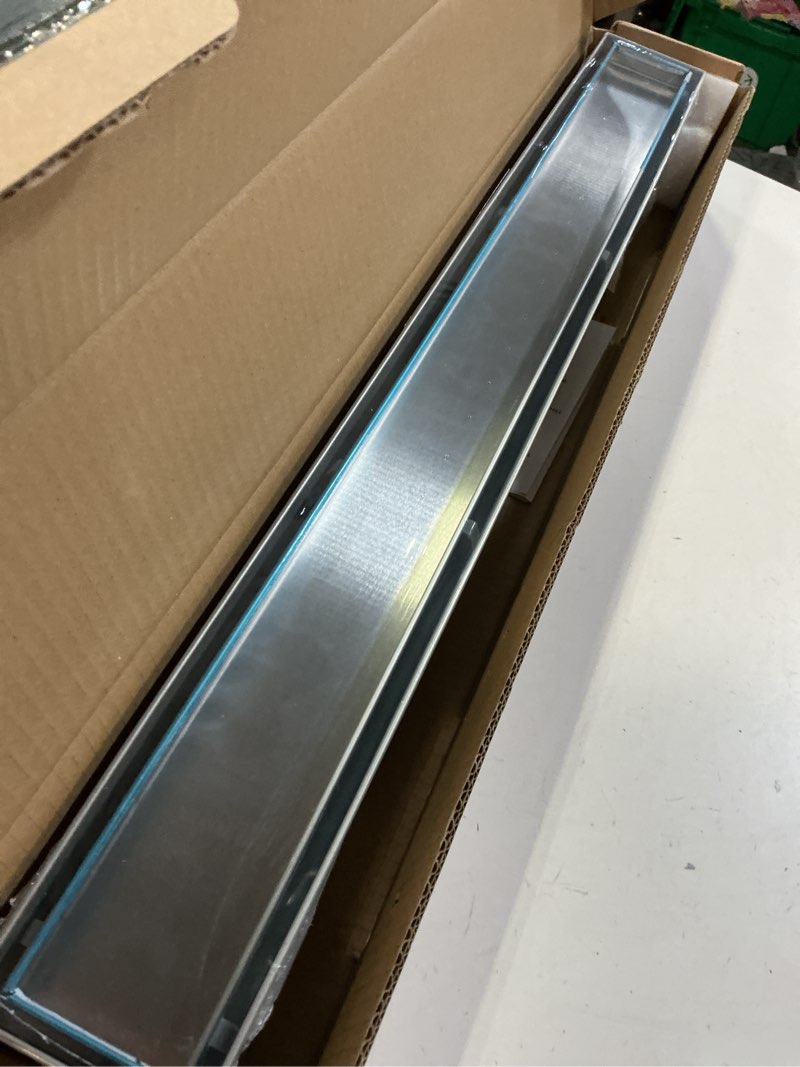 Condition photo showing New/Like New for shower drain, 2 in 1 linear shower drain 24 inch(brushed nickel), 304 stainless steel shower floor drain with tile insert grate,adjustable feet,hair filter brushed nickel 24in