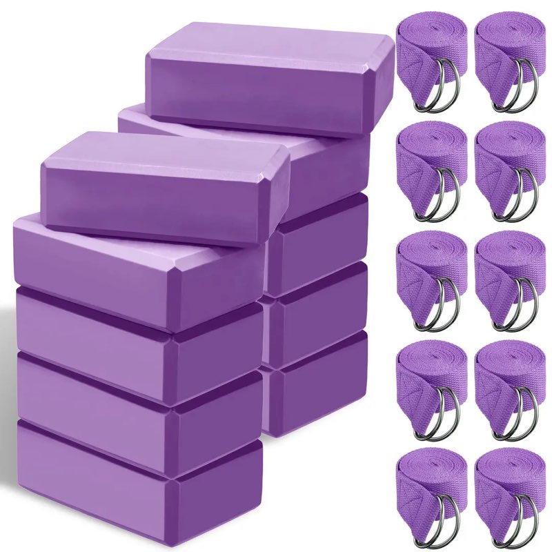 20 Pack Yoga Blocks and Straps Non-Slip EVA Foam Blocks with Metal D Ring Straps for Gym Exercise and Workout