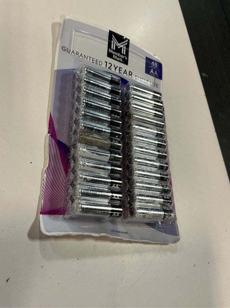 Condition photo showing As Is for member's mark aa alkaline batteries, 48 pack