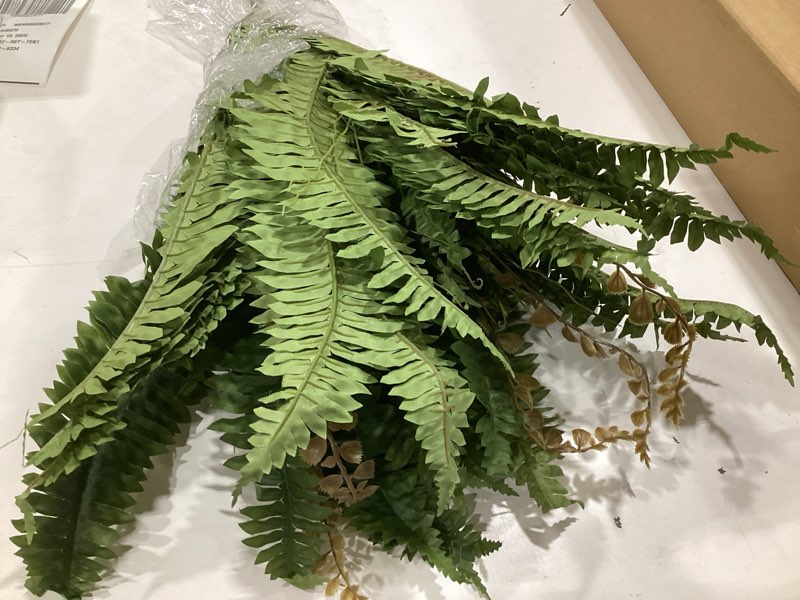 Condition photo showing As Is for nearly natural boston fern hanging basket green 29 x 29 x 29