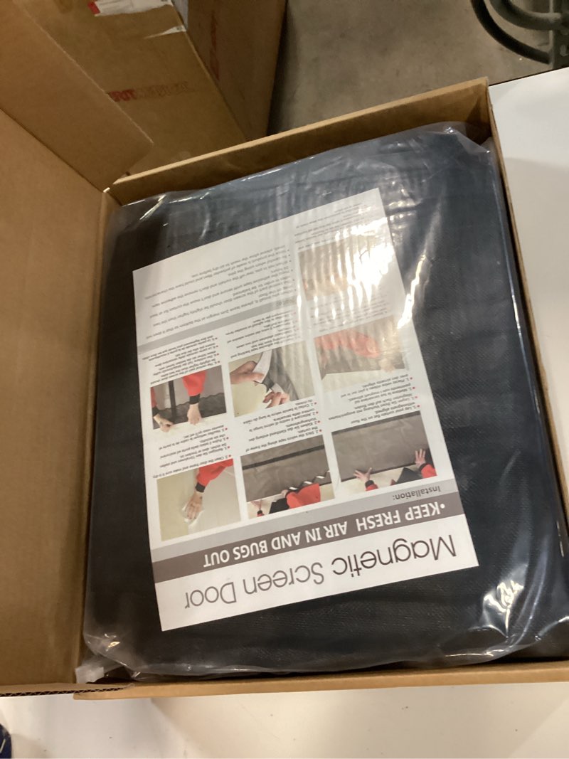 Condition photo showing New/Like New for garage door screen for 2 car garage, sunmoxia 16x7ft fiberglass mesh door screen with closure weighted bottom, durable magnetic heavy duty screen door curtain cover kit with 6 strapping tapes 16 x 7ft