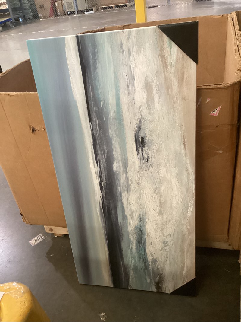 Condition photo showing As Is for renditions gallery neutral color wall art, wall décor canvas, beaches, floral, animals, southwestern, & vintage styles, ready to hang -long beach 20x40 40"l x 20"w art 42857