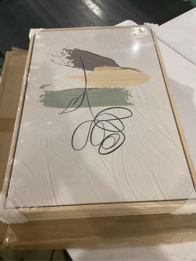 Condition photo showing Good Condition for framed abstract boho wall art set of 3, large modern neutral canvas prints paintings, minimalist line face botanical picture artwork decor for living room bedroom hallway 16x24 inch 24" h x 16" w x 3pcs beige green