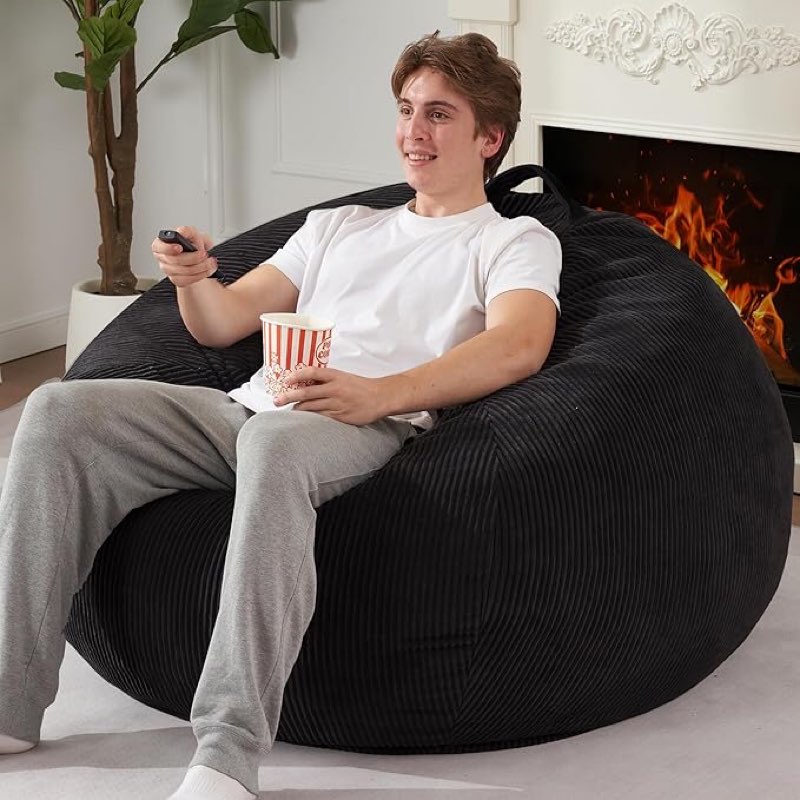 (Similar to stock photo)Homguava Bean Bag Chair: Teardrop Bean Bags with Memory Foam Filled, Compact Beanbag Chairs Soft Sofa with Corduroy Cover (Black)