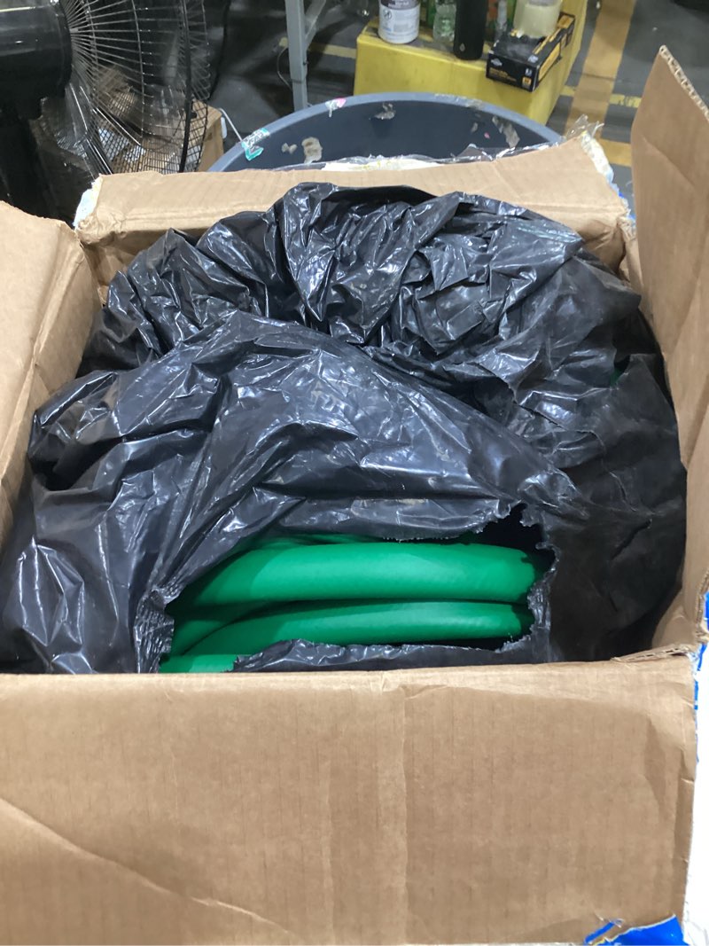 Condition photo showing As Is for flexzilla colors garden hose 5/8 in. x 100 ft., lightweight all-weather water hose, durable and flexible, leak-free connections, forest green standard grip 100ft forest green