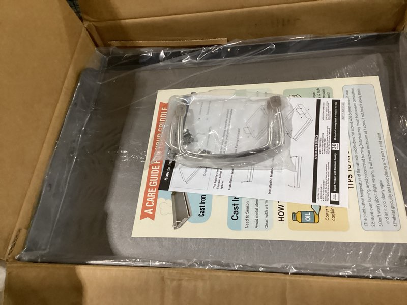 Condition photo showing New/Like New for utheer 17" x13" nonstick cast iron griddle for gas grill, cooking griddle pan for outdoor gas grill, muti-purpose cooking flat top plate for weber, nexgrill, charbroil, camp chef, kenmore cast iron 17" x 13" x 3"