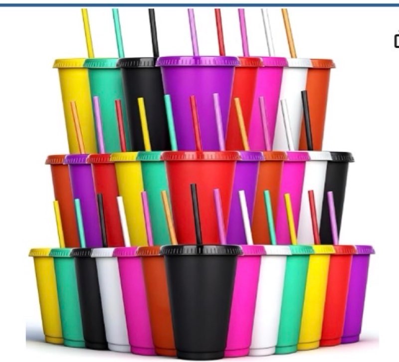 reusable cups with lids and straws, 16oz plastic party cups, holiday party favors, leak-proof tumblers, ideal happy birthday gift, 16 pack smoothie cups (16, black) black 16