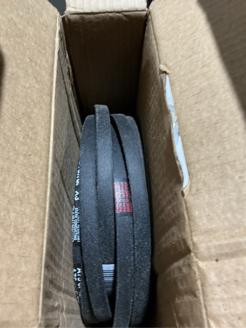 Condition photo showing As Is for bestorq a74 or 4l760 v-belt, classic wrapped rubber x3 v-belt, black, 76" outside circumference x .51" width x .34" height, pack of 3 a74 or 4l760 pack of 3