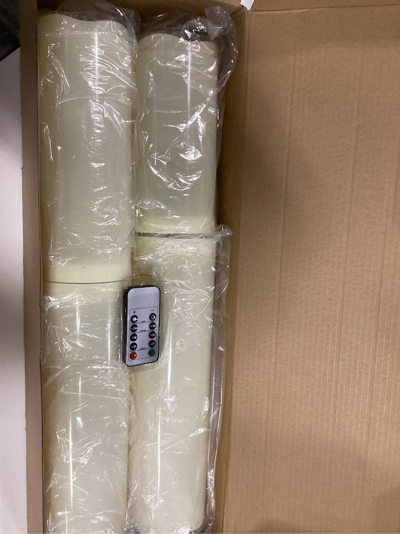Condition photo showing New/Like New for 8" 10" 12" 14" x 4" Large Waterproof Outdoor Flameless Candles, 4 Pcs LED Pillar Candles with Remote and Timers Battery Operated Jumbo Flickering for Home Patio Porch Church Indoor Lanterns Ivory White 8" 10" 12" 14" X 4" Classic