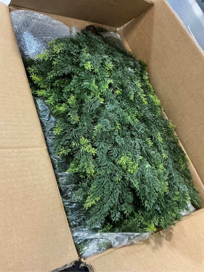 Condition photo showing As Is for 4Ft Artificial Cedar Topiary Trees, 2 Pack Tall Faux Pine Cypress Plants for Front Porch Decor,Reali