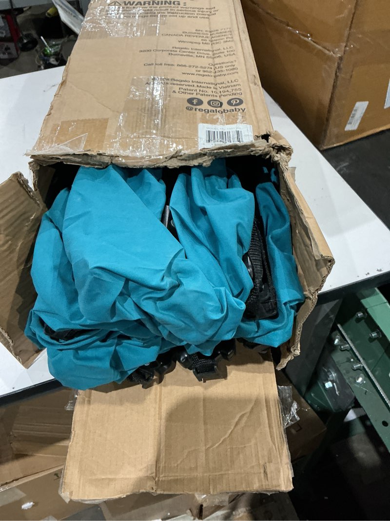 Condition photo showing Good Condition for regalo safety my play deluxe extra large baby playpen & portable play yard with canopy, foldable 8-panel indoor outdoor playpen for babies & toddlers, mesh sides, washable nylon bottom, 62", aqua black/aqua