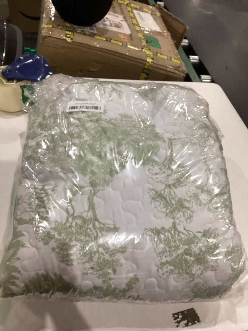 Condition photo showing Good Condition for WONGS BEDDING Botanical Quilt Set King, Sage Green 3 Pieces Toile Floral Plants Printed Bedspread Bedding Set Soft Lightweight Microfiber Coverlet Set for All Season (104"x90") King Sage Green