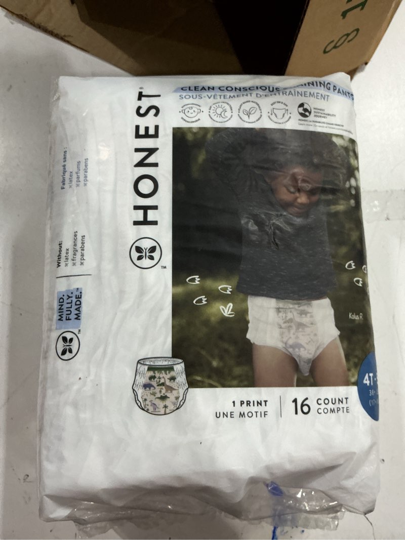 Condition photo showing New/Like New for The Honest Company Clean Conscious Training Pants for Sensitive Skin, Hypoallergenic, Fragrance-Free, Rompin' & Stompin' Diggin' It, Size 4T/5T (38 lbs), 16 Count Rompin' & Stompin' + Diggin' It Size 4T/5T 16