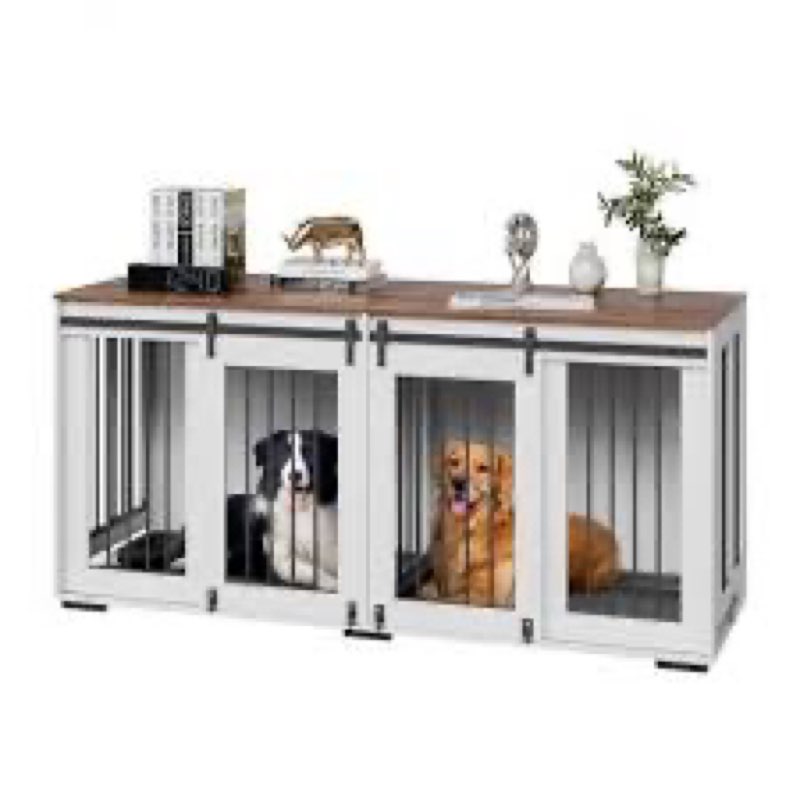 VEVOR 75" Dog Crate Furniture for 2 Dogs,Extra Large Double Dog Crate Furniture Large Breed with Divider & Double Doors,Large Wooden Dog Crate Furniture TV Stand for Medium Large Dogs Brown