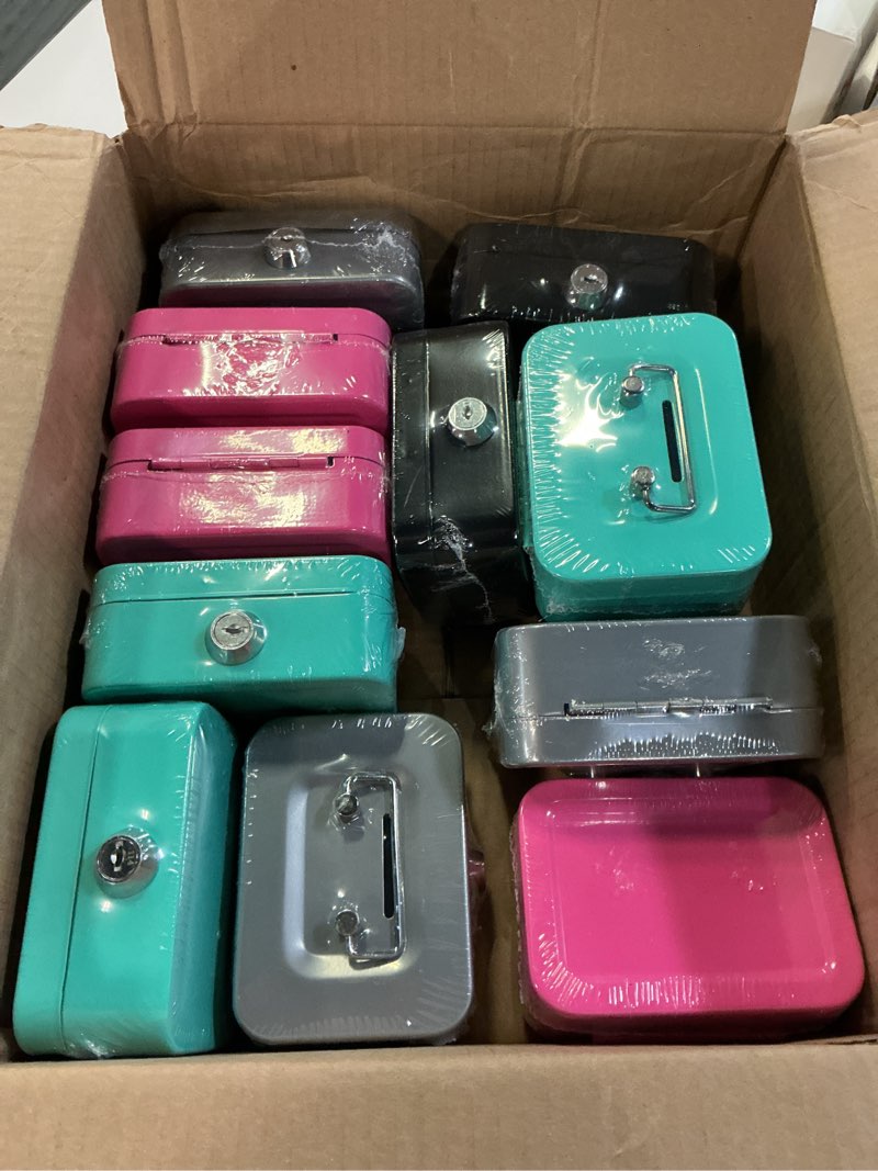 Condition photo showing New/Like New for Tandefio 12 Pcs Small Money Cash Box with Lock and Slot Metal Box for Cash Steel Organizer Piggy Bank Metal Coin Bank for Adults, 4.5 x 3.3 x 2 Inch, Without Money Tray, 4 Colors