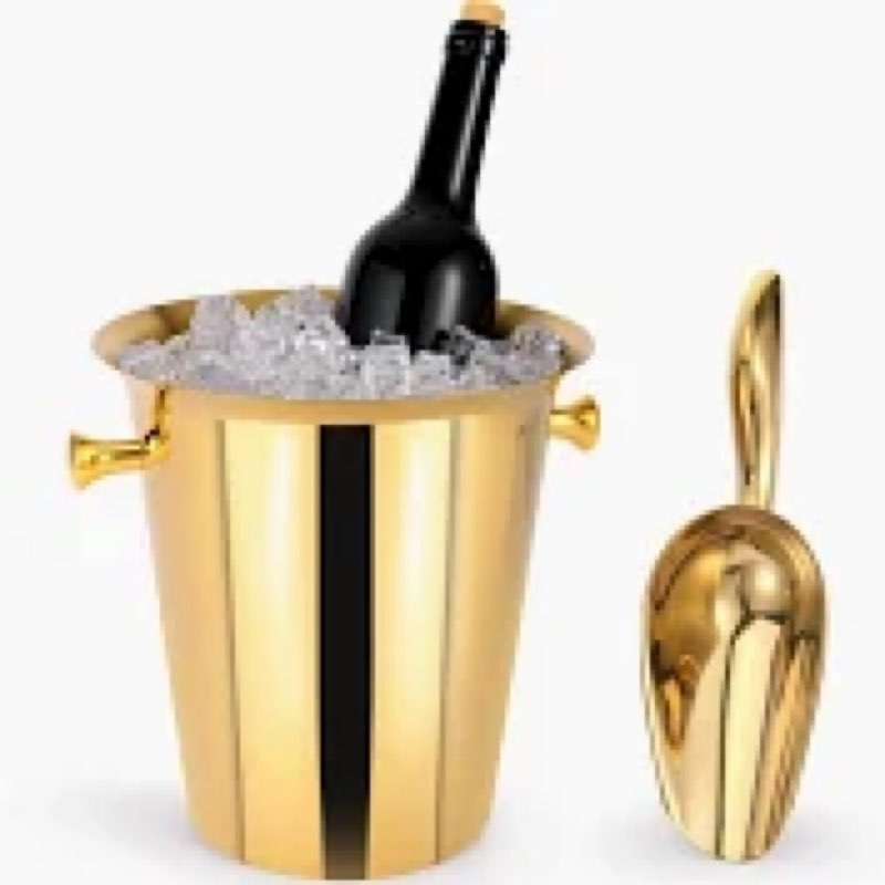 5 Liter Outdoor Gold Ice Bucket with Scoop, Stainless Steel Ice Bucket, Cocktail Bar Wine Party Beve