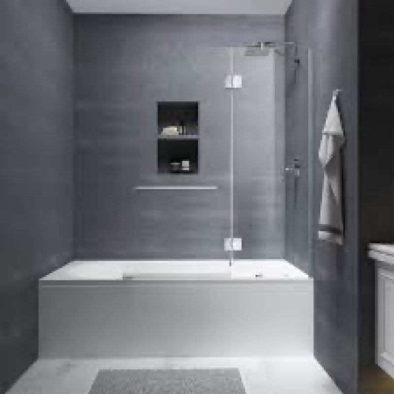FELYL Bathtub Shower Door 48" W x 58" H Frameless Hinged Tub Shower Panel Screen with 1/4" (6mm) Clear SGCC Tempered Glass in Chrome Finish, Reversible Installation