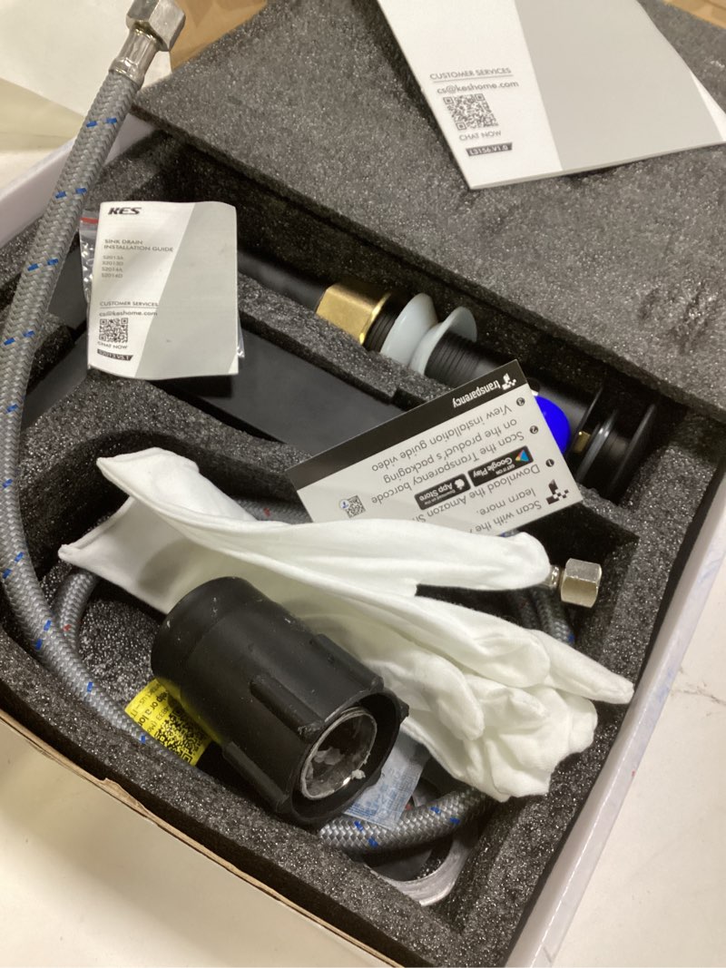 Condition photo showing As Is for KES Black Bathroom Faucet Single Handle & Bathroom Sink Drain with Overflow, cUPC Certified Vanity Faucet with Pop Up Drain Stopper Stainless Steel Matte Black, L3156ALFF12-BK-C2 w/ Drain (WITH Overflow) - Short Faucet Black