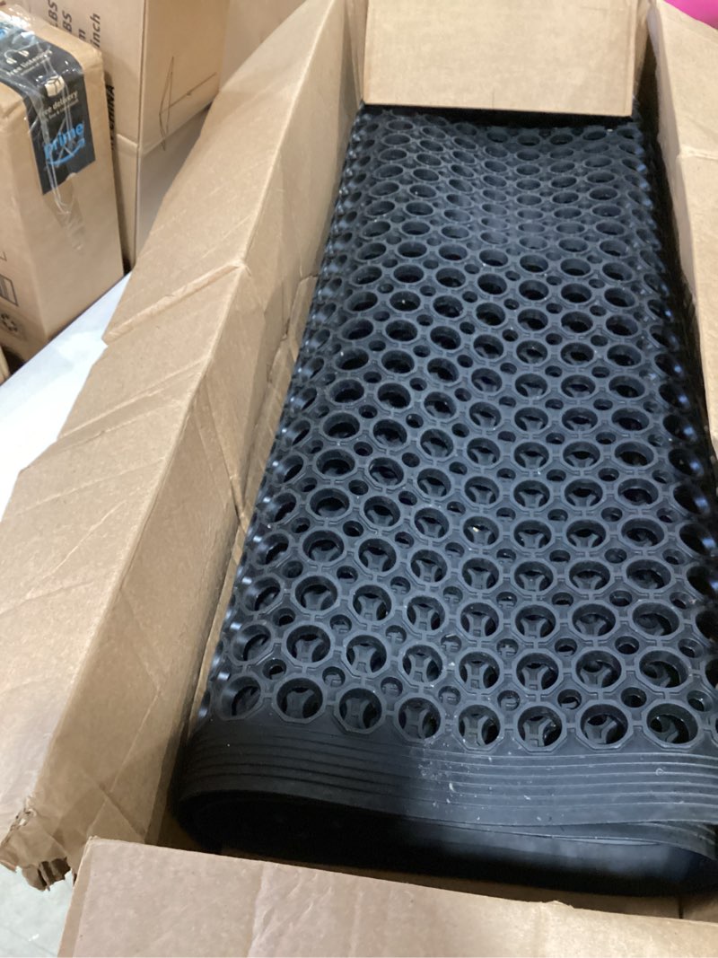 Condition photo showing As Is for anti fatigue outdoor rubber floor mat 2 pack commercial restaurant kitchen mats for floors non-slip bar floor mats rubber door mat drainage mats utility garage use 36" x 60" black 60"l x 36"w x 0.4"th