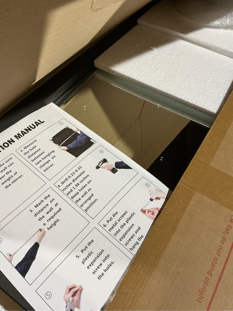 Condition photo showing As Is for Suidia Bathroom Mirror, 20"x 20" Wall Mirror, Frameless Bathroom Mirror with Beveled Edge for Bedroom, Living Room, Entryway, Hallway, Round Shape 20"L x 20"W Round Shape Nature