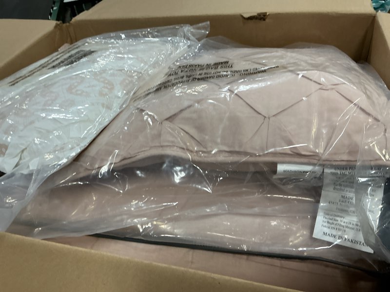 Condition photo showing Good Condition for Madison Park Dawn 100% Cotton Shabby Chic Comforter Set-Modern Cottage Design All Season Down Alternative Bedding, Matching Shams, Bedskirt, Decorative Pillows, Queen(90"x90"), Blush 9 Piece