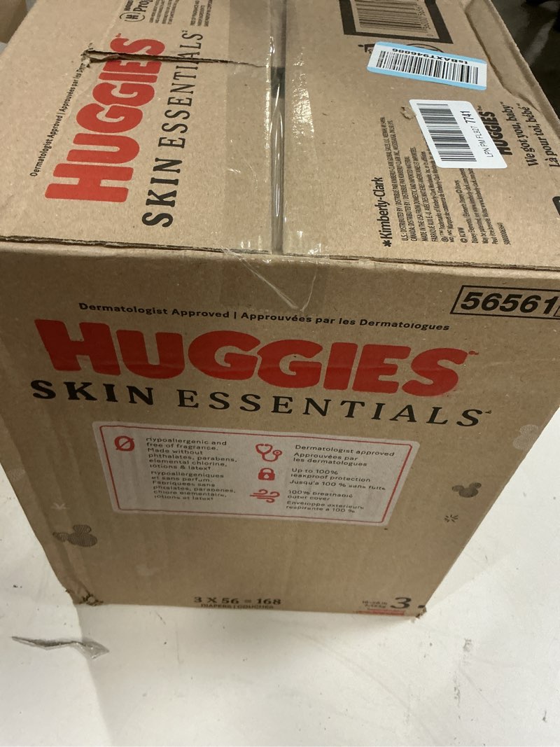 Condition photo showing New/Like New for huggies size 3 diapers, skin essentials baby diapers, size 3 (16-28 lbs), 168 count (3 packs of 56), packaging may vary size 3 168