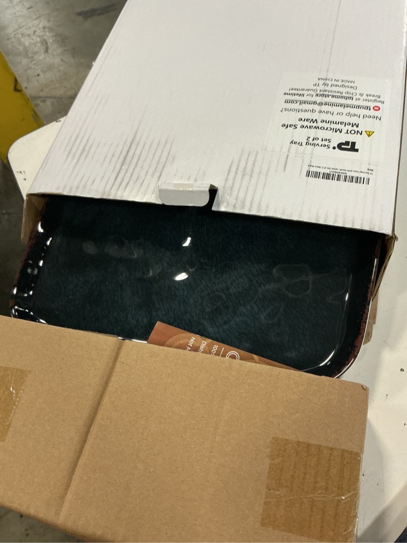 Condition photo showing Good Condition for TP Large Serving Trays with Handles, 19" x 12" Melamine Serving Platters for Food, Turkey, Set of 2 Rectangular Trays for Party, Retro Black 19" x 12" Retro Black