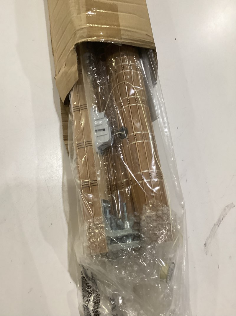Condition photo showing As Is for lazblinds no tools no drill cordless bamboo roman shades, light filtering window treatment, roll up bamboo blinds for windows 34'' w x 48'' h, brown light filtering-brown206 34" w x 48" h