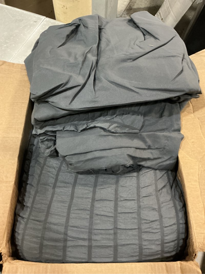 Condition photo showing Good Condition for avelom seersucker queen comforter set (90x90 inches), 3 pieces- 100% soft washed microfiber lightweight comforter with 2 pillowcases, all season down alternative comforter set for bedding, grey dark gray queen (90''x90'')