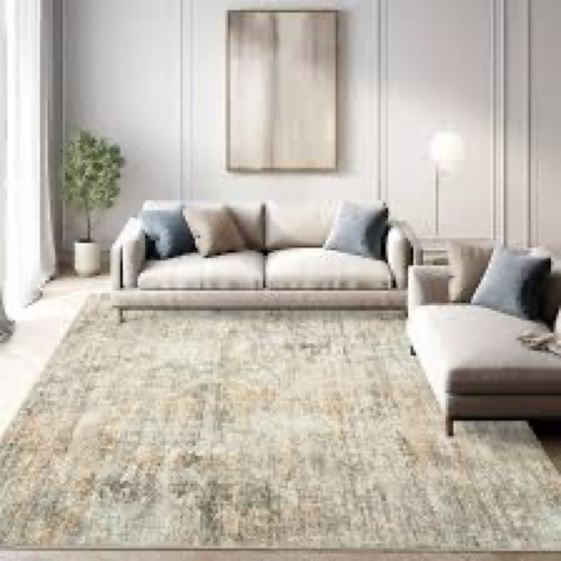 Abstract Rug Machine Washable Area Indoor Grey Low Pile Non-Slip Foldable Thin Accent Rugs for Bedroom Living Room Dining Room Beige 8' x 10' (Rectangular)