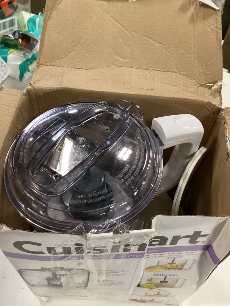 Condition photo showing As Is for cuisinart mini-prep plus food processor, 24-ounce mini food processor to chop herbs, vegetables, and hard cheese, 24-ounce work bowl, reversible stainless steel blade, dlc-2a, white