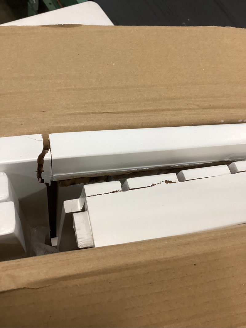 Condition photo showing As Is for 2-Tier Adirondack Outdoor Side Table, 16.6" Acacia Weather-Resistant End Table with Shelf for Patio, Garden, Lawn, Living Room (White)