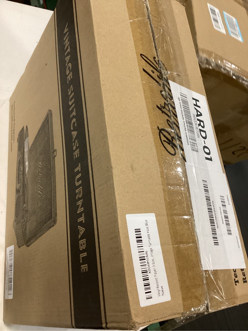 Condition photo showing As Is for Vinyl Record Player 3-Speed Bluetooth Suitcase Portable Belt-Driven Record Player with Built-in Speakers RCA Line Out AUX in Headphone Jack Vintage Turntable Haze Blue