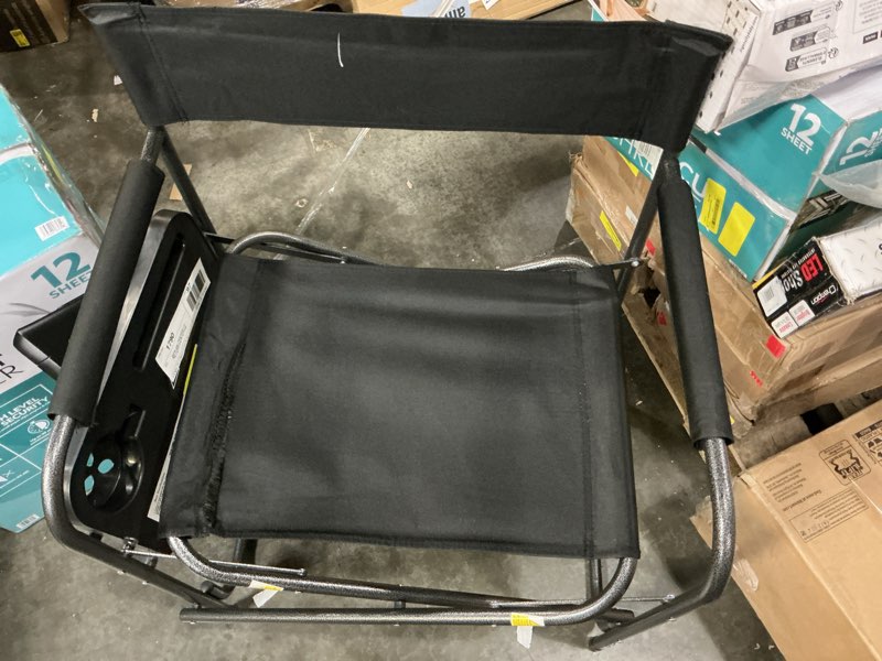 Condition photo showing As Is for ozark trail director's chair with side table, wfc-95200, adult, black