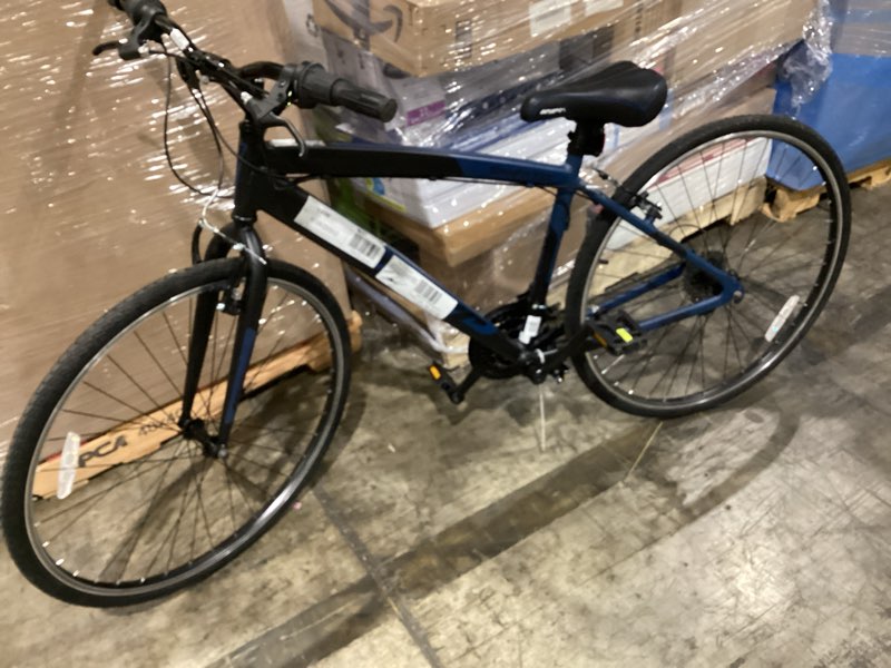 Condition photo showing As Is for hyper bicycles 700c men's spin fit hybrid bike, adults ages 14+, black/blue