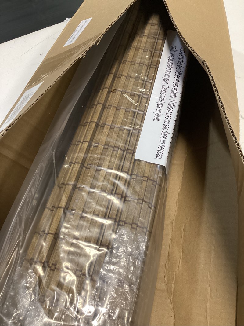 Condition photo showing Good Condition for lazblinds cordless bamboo roman shades, privacy blinds for interior windows, room darkening roll up bamboo blinds for home & patio, 21.5" w x 64" h, highfield teak pricacy - highfield teak 21.5" w x 64" h