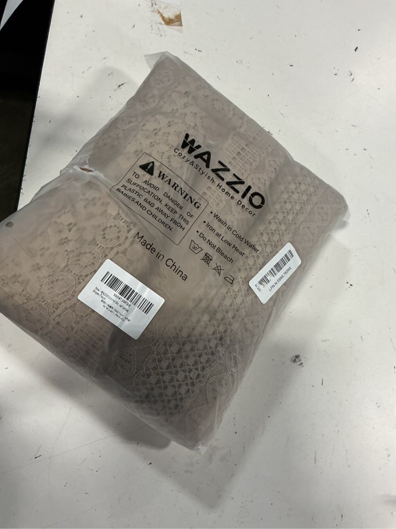 Condition photo showing Good Condition for wazzio boho lace curtains 84 inches 2 panel,light filtering privacy tassel & geometry crochet semi sheer curtain drapes for bedroom living dining room,rod pocket & tassel,earthy color taupe 59"w x 84"l (pack of 2) taupe