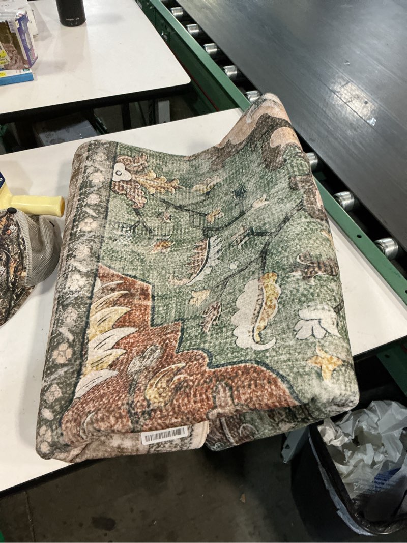 Condition photo showing Good Condition for area rugs 6'x8' washable non-slip, floral vintage distress print pattern medallion carpet for living room bedroom dining room, brick red rust neutral brown burnt orange green brick/brown/green 6' x 8' (rectangular)