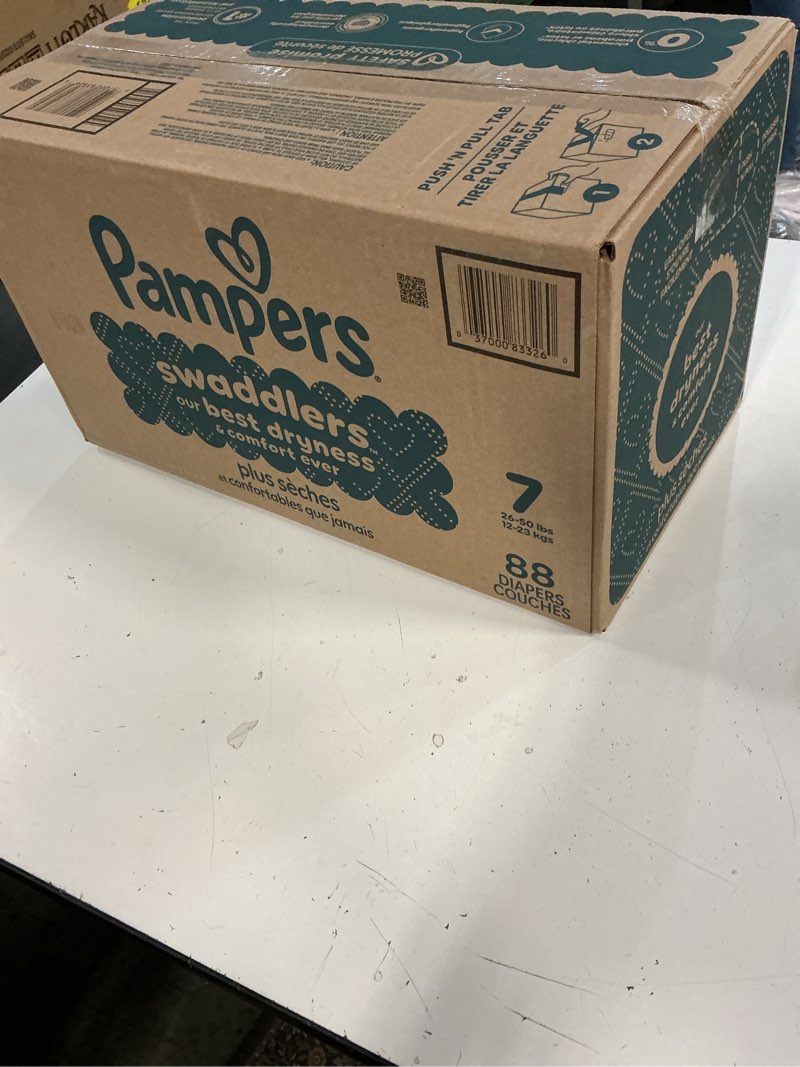 Condition photo showing New/Like New for pampers swaddlers diapers, size 7 (26-50 lbs), 88 count, absorbent, keeps baby dry and comfortable, skin safe disposable baby diaper (packaging may vary) size 7 88