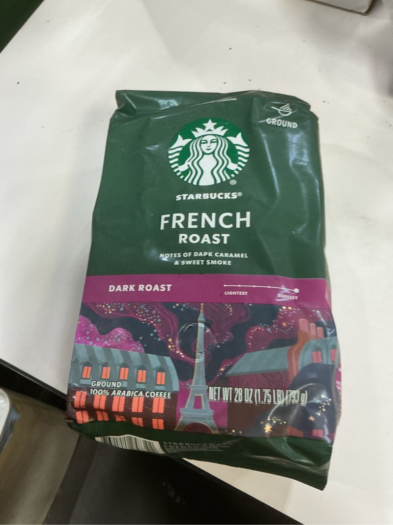 Condition photo showing New/Like New for ((BB:18/DEC/2025))Starbucks Ground Coffee, Dark Roast Coffee, French Roast, 100% Arabica, 1 bag (28 oz) French Roast 28 Ounce (Pack of 1)