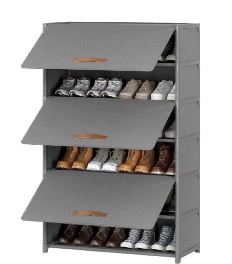 shoe rack, 7 tier shoe storage cabinet with door 28 pair plastic shoe shelves organizer for closet, entryway, hallway, bedroom, grey 7-tier grey