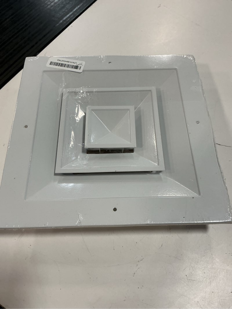 Condition photo showing Good Condition for repa market 6" x 6" (neck) square aluminum ceiling diffuser - industrial 4 way supply exhaust ventilation, air conditioning - hvac horizontal flow duct cover - office warehouse 12" x 12" (outer) 6" x 6" neck