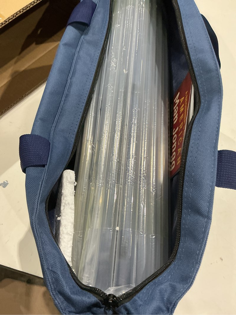 Condition photo showing Good Condition for american mahjong tile set, mah jong set complete with bag, 166 white tiles with golden dices for travel, 4 all-in-one mahjong racks with pushers (blue)