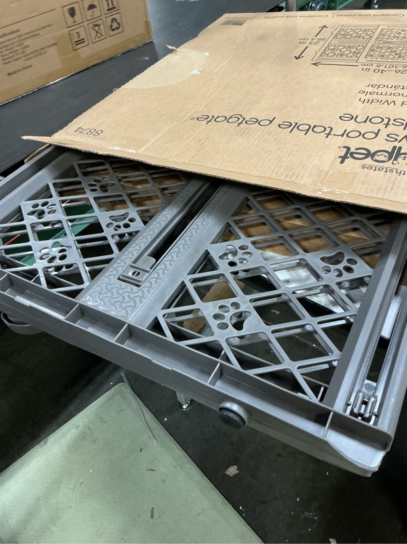 Condition photo showing Good Condition for mypet north states paws portable pet gate: 26-40" wide. pressure mount. no tools needed. made in usa, 23" tall, expandable, durable dog gates for doorways, fieldstone gray