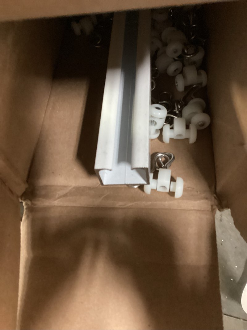 Condition photo showing As Is for Curtain Track, Ceiling Curtain Track for Room Divider, Ceiling Mount Rail Set with Roller Hooks, White, 6ft - 9ft white 6ft - 9ft