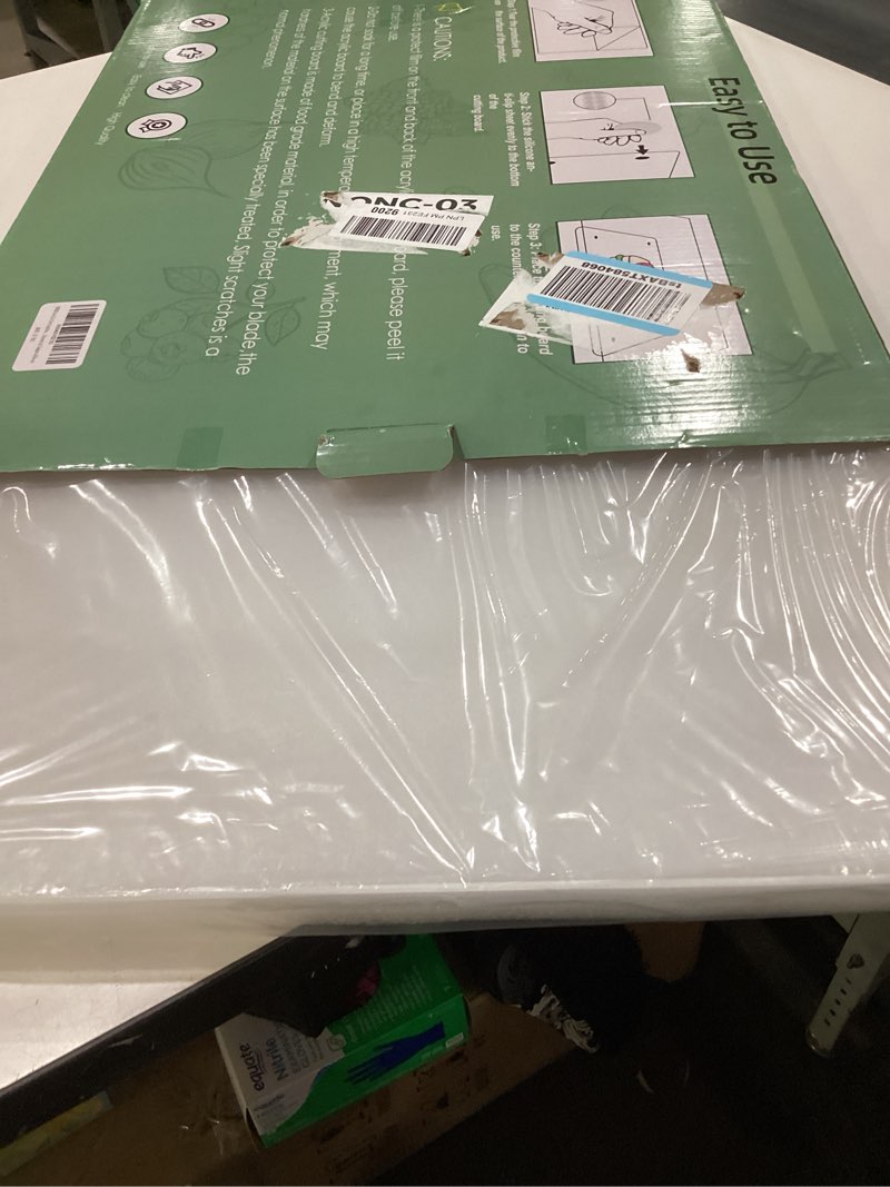 Condition photo showing New/Like New for Acrylic Cutting Board with Counter Lip,23''x17"Large Clear Cutting Board for Kitchen Countertop,Non-Slip,60% Thicker,Perfect for Bread,Meat,Veggies & More,Great Kitchen Essential Gadgets & Decor Clear 23"L x 17"W