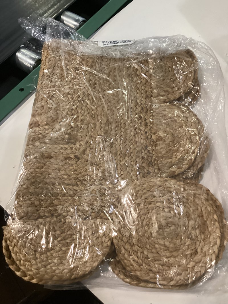 Condition photo showing As Is for 2x3, 2x4, 2x5,2x6 ft. natural jute scalloped rug, bohemian scallop rug, natural jute rug, boho decor rug, area rug, handwoven jute rug, custom rug, decorative rug (2x3 ft. area rug)