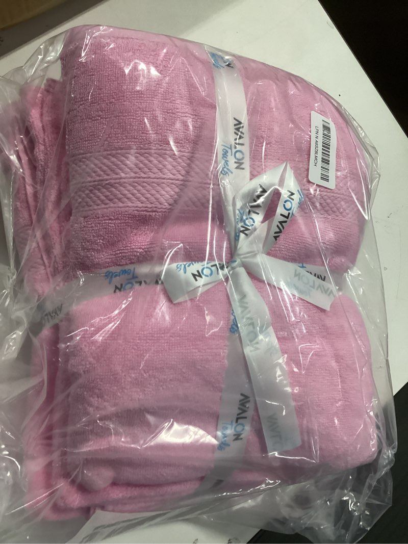 Condition photo showing New/Like New for Avalon Towels Luxury 8 Piece Pink Towels Set, 2 Bath Towels, 2 Hand Towels and 4 Washcloths, 600 GSM 100% Ring Spun Cotton Highly Absorbent Pink Bathroom Towels, Ideal for Hotel, Spa and Gym Pink 8 Piece Towel Set
