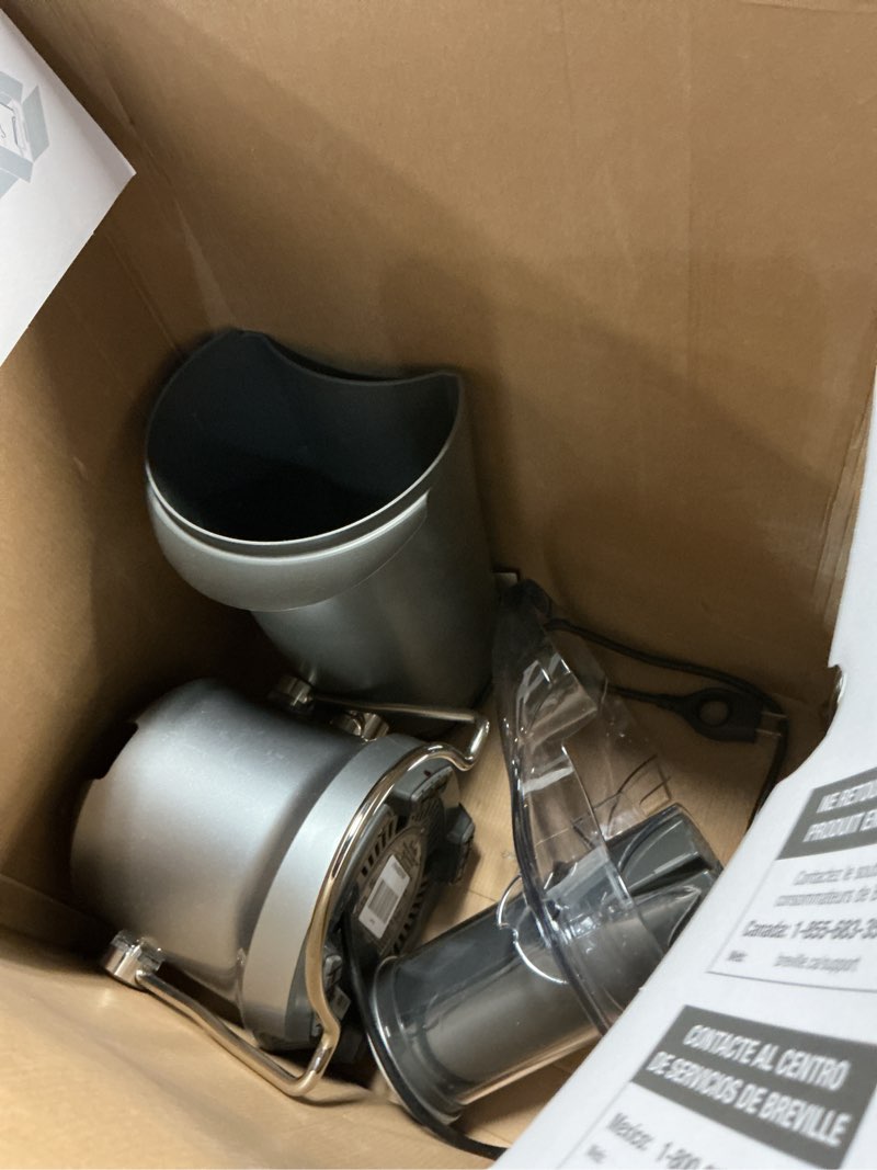 Condition photo showing As Is for (incomplete missing part ) breville bje430sil juice fountain cold, 70 fl oz, silver